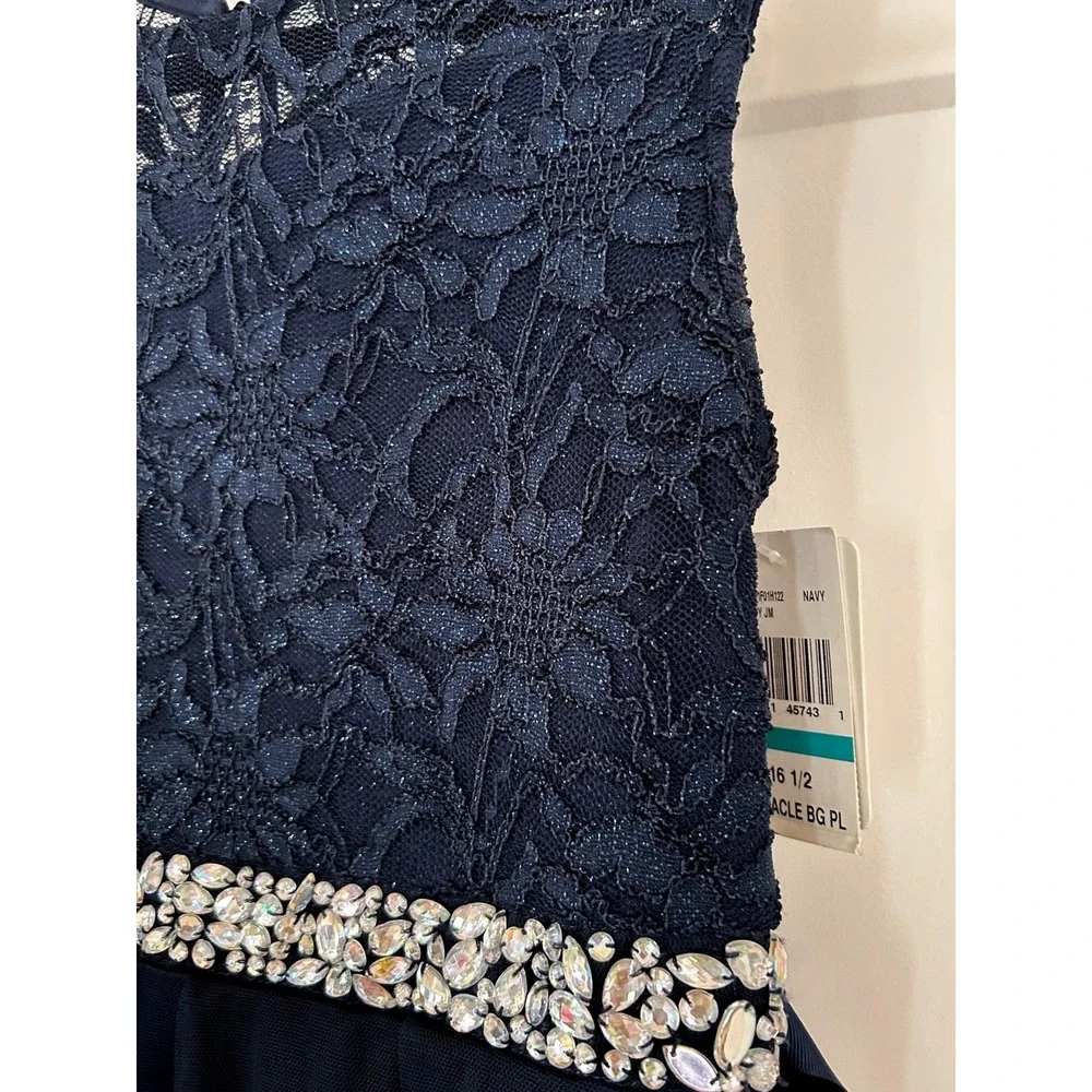 NEW Speechless Girls Navy Blue Lace Tulle Formal‎ Dress Rhinestone Belt 16.5